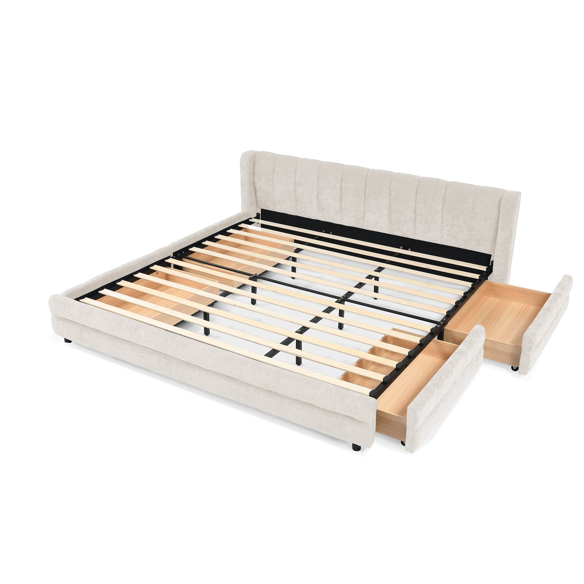 Mabel King Chenille Storage Platform Bed with Tufted Headboard and 4 Drawers