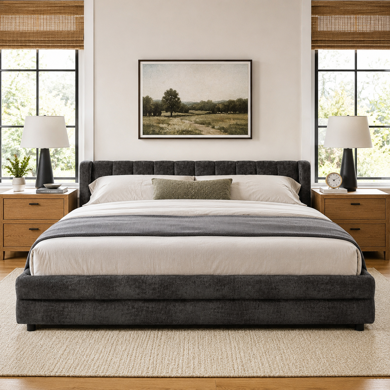 Mabel King Chenille Storage Platform Bed with Tufted Headboard and 4 Drawers