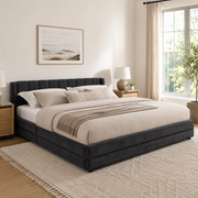 Mabel King Chenille Storage Platform Bed with Tufted Headboard and 4 Drawers