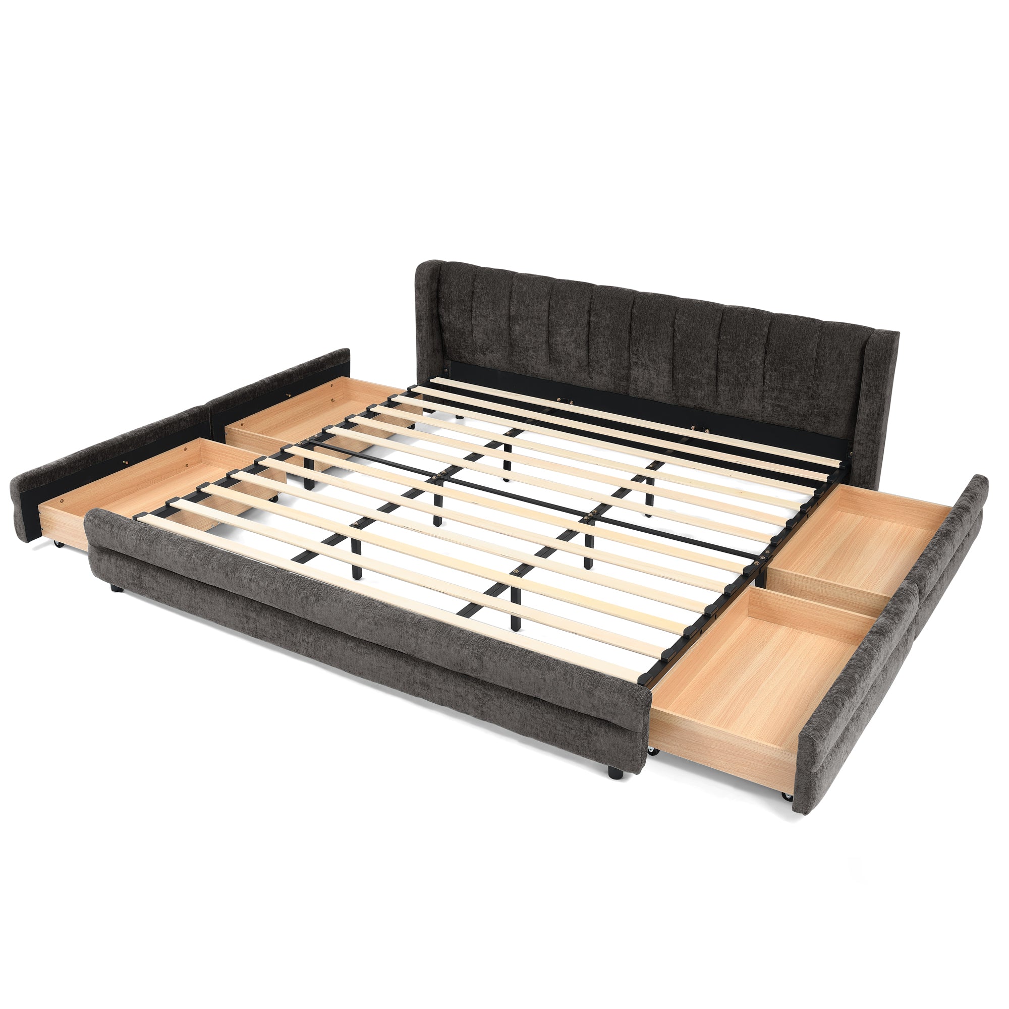 Mabel King Chenille Storage Platform Bed with Tufted Headboard and 4 Drawers