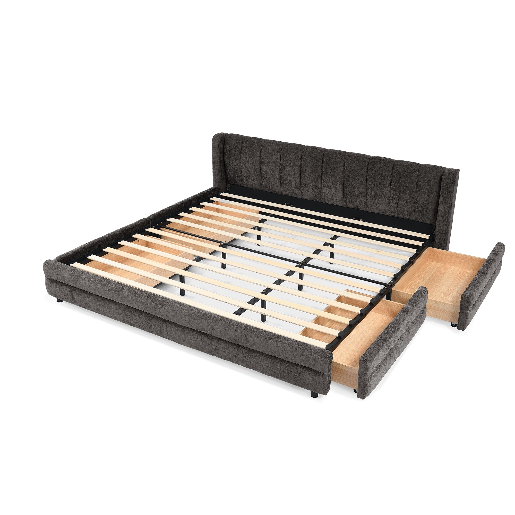 Mabel King Chenille Storage Platform Bed with Tufted Headboard and 4 Drawers