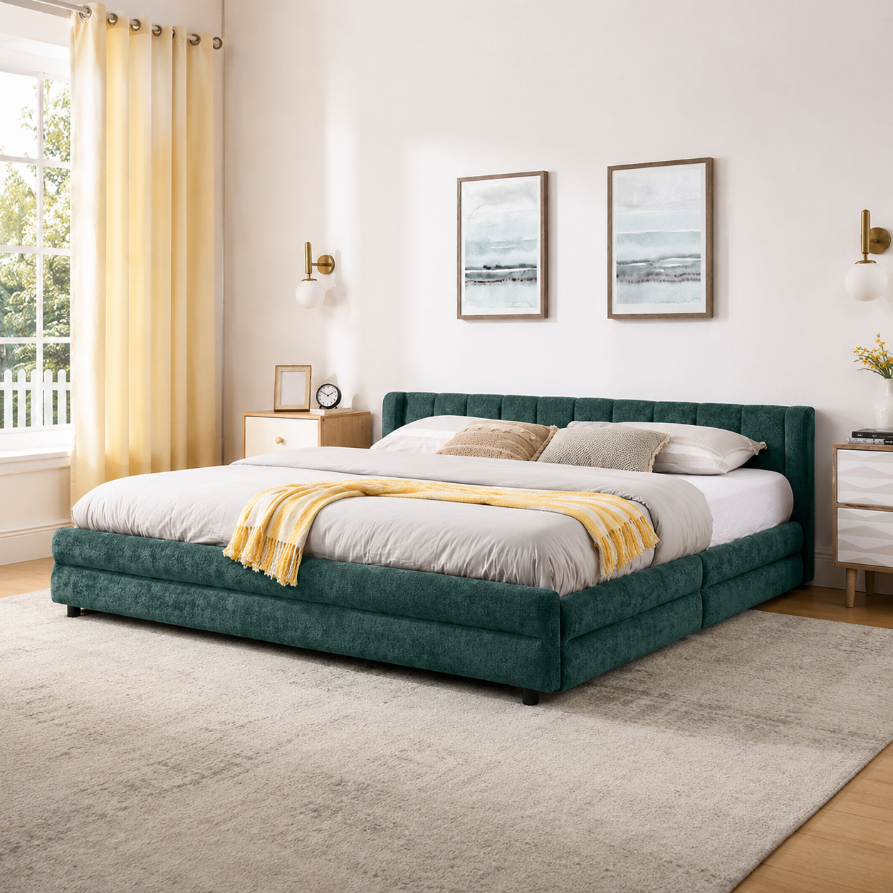 Mabel King Chenille Storage Platform Bed with Tufted Headboard and 4 Drawers