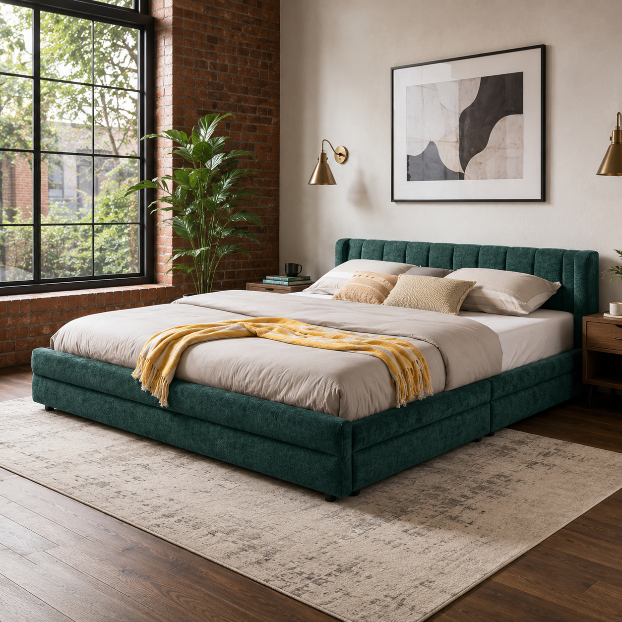 Mabel King Chenille Storage Platform Bed with Tufted Headboard and 4 Drawers
