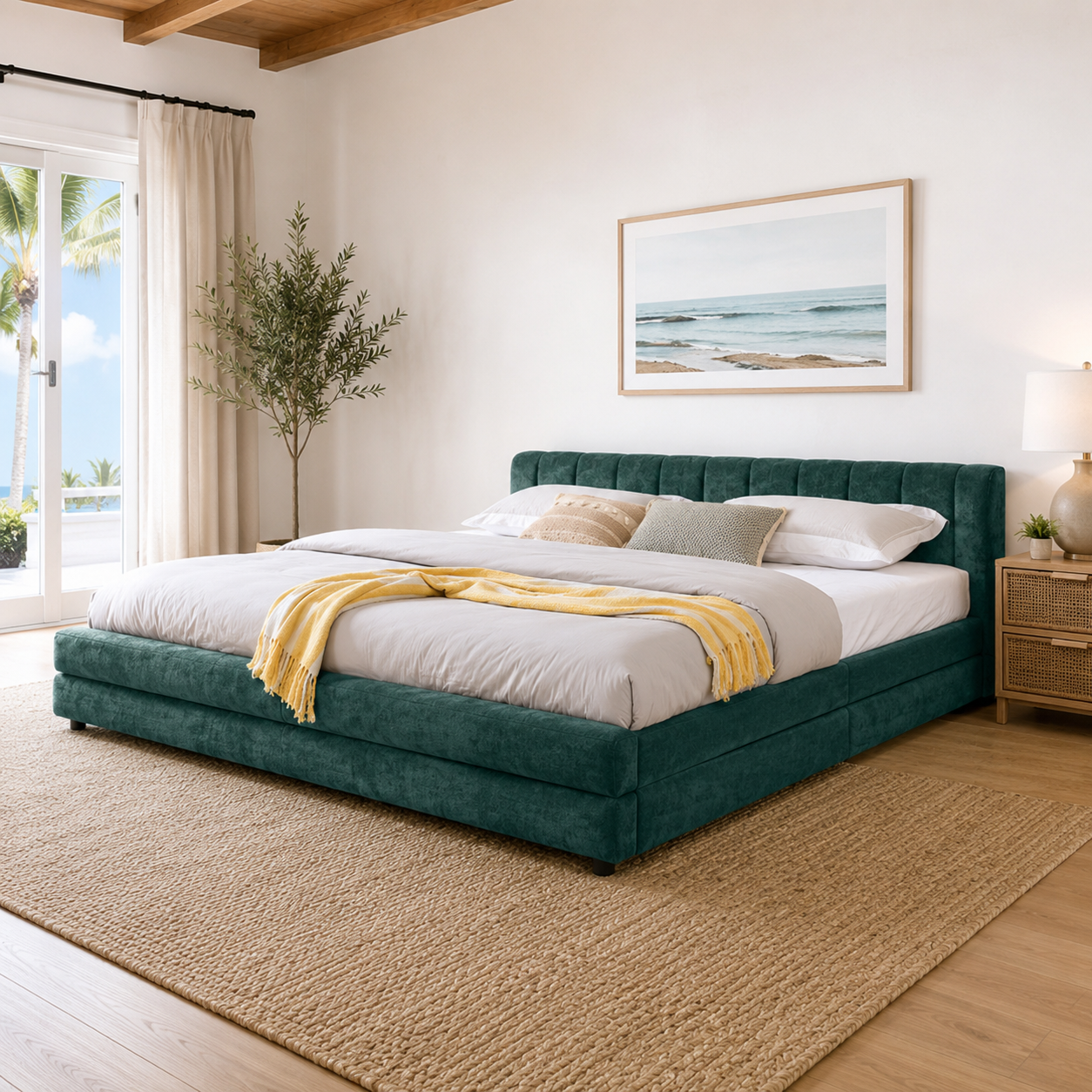 Mabel King Chenille Storage Platform Bed with Tufted Headboard and 4 Drawers