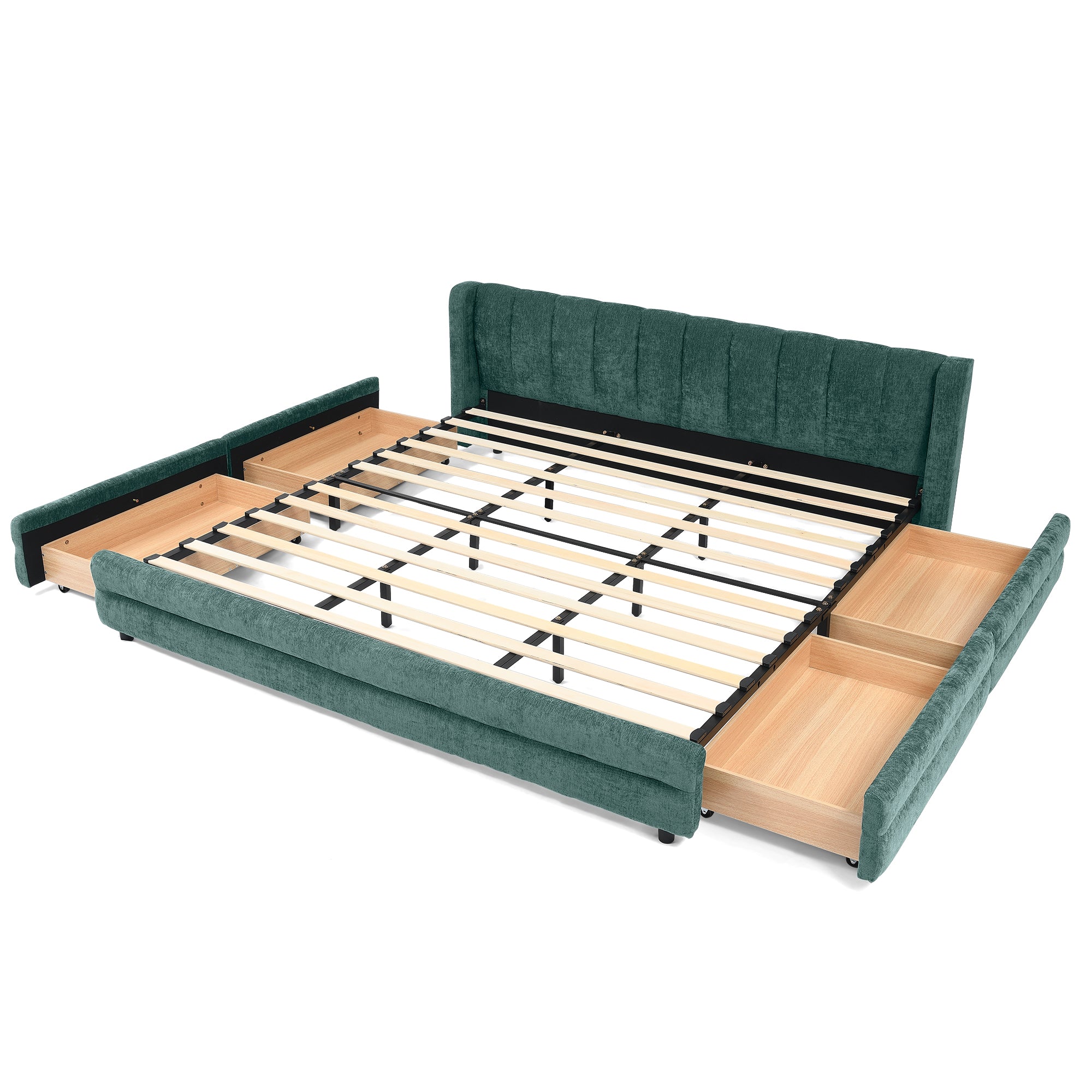 Mabel King Chenille Storage Platform Bed with Tufted Headboard and 4 Drawers