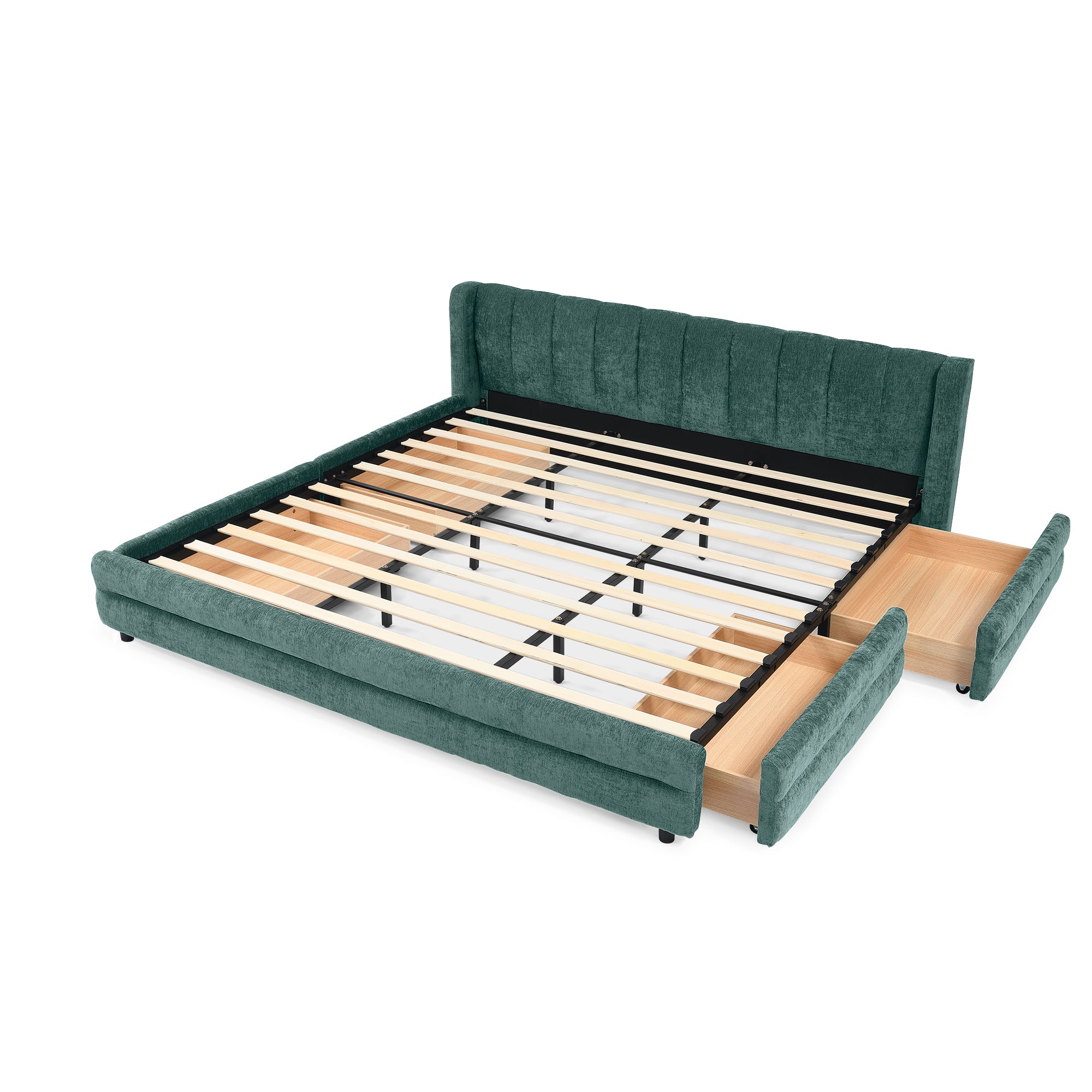 Mabel King Chenille Storage Platform Bed with Tufted Headboard and 4 Drawers