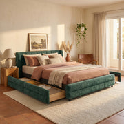 Mabel Queen Chenille Storage Platform Bed with Tufted Headboard and 4 Drawers