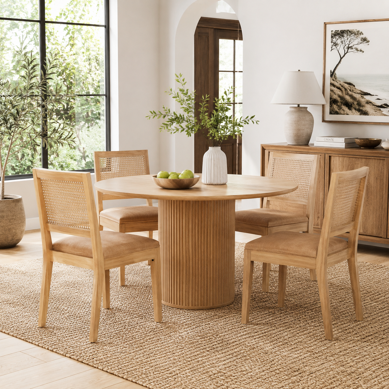 Maggiore orange dining chair set in a cozy dining room with light wood furniture