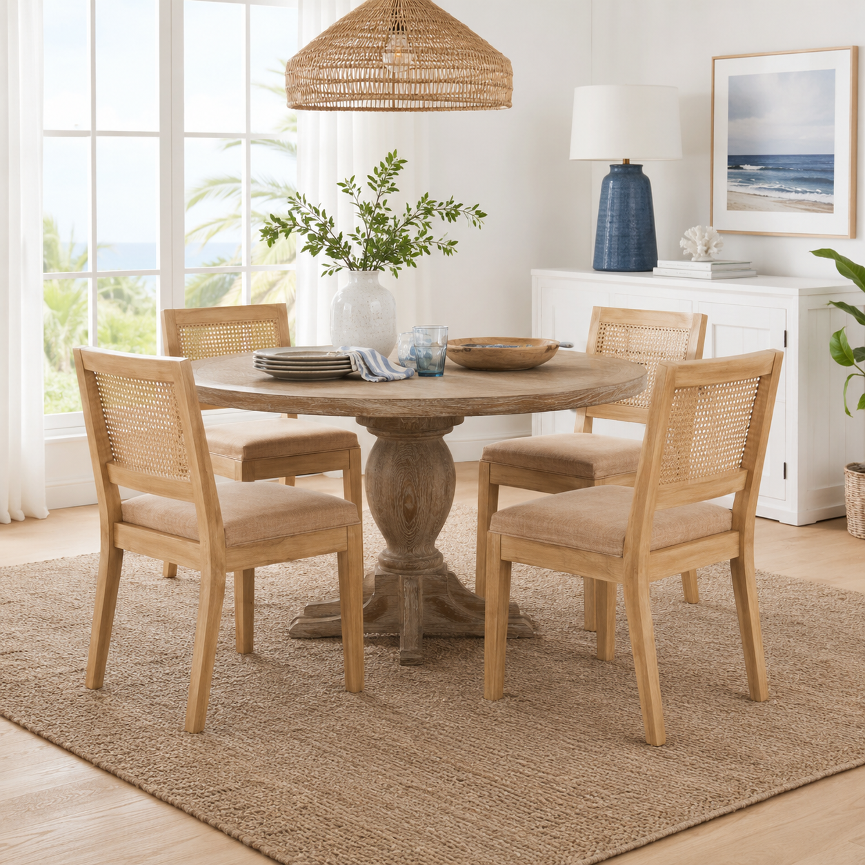 Maggiore orange dining chair set in a cozy dining room with light wood furniture