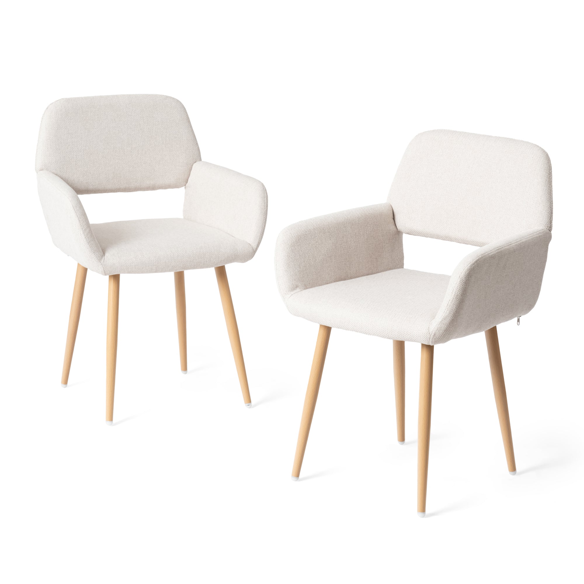 Mayfair beige fabric dining chairs with armrests set of 2 on white background, pair view