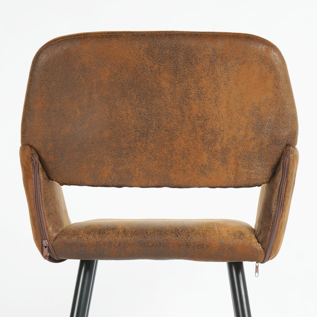 Mayfair suede brown dining chair showing backrest and rear frame detail