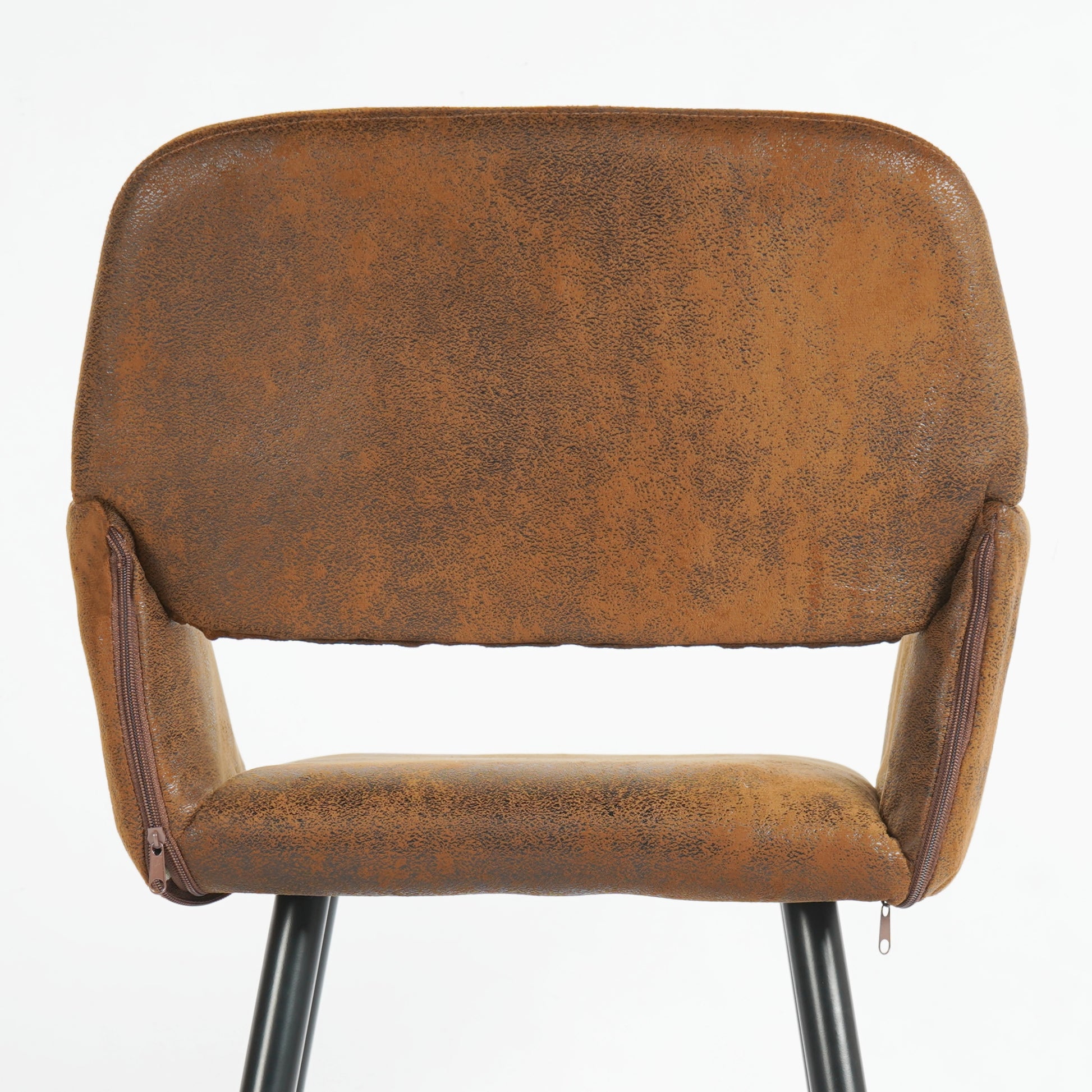 Mayfair suede brown dining chair showing backrest and rear frame detail
