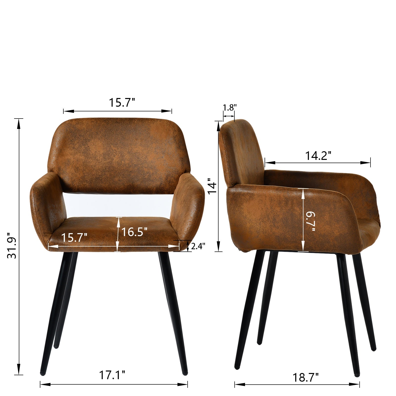Mayfair suede brown dining chair showing product dimensions