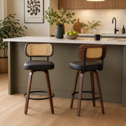 Medoc 26" Rattan Back Swivel Counter Height Upholstered Bar Stool Set of 2
