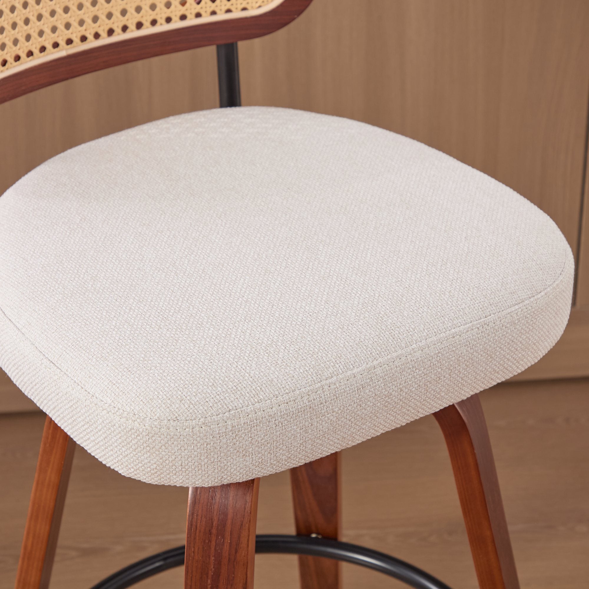 Medoc 26" Rattan Back Swivel Counter Height Linen Upholstered Bar Stool Set of 2