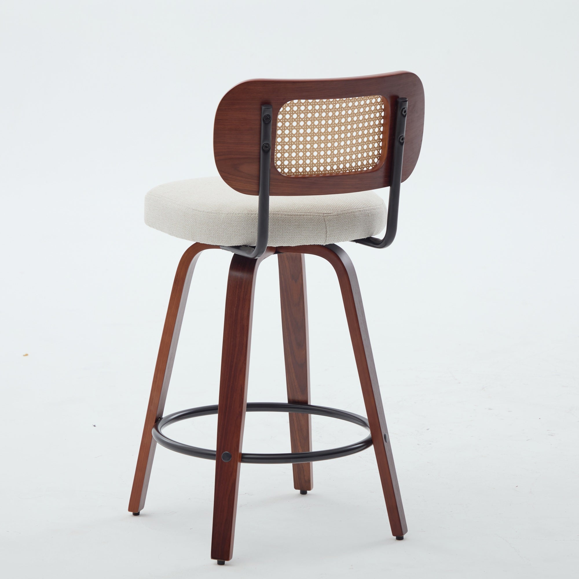 Medoc 26" Rattan Back Swivel Counter Height Linen Upholstered Bar Stool Set of 2