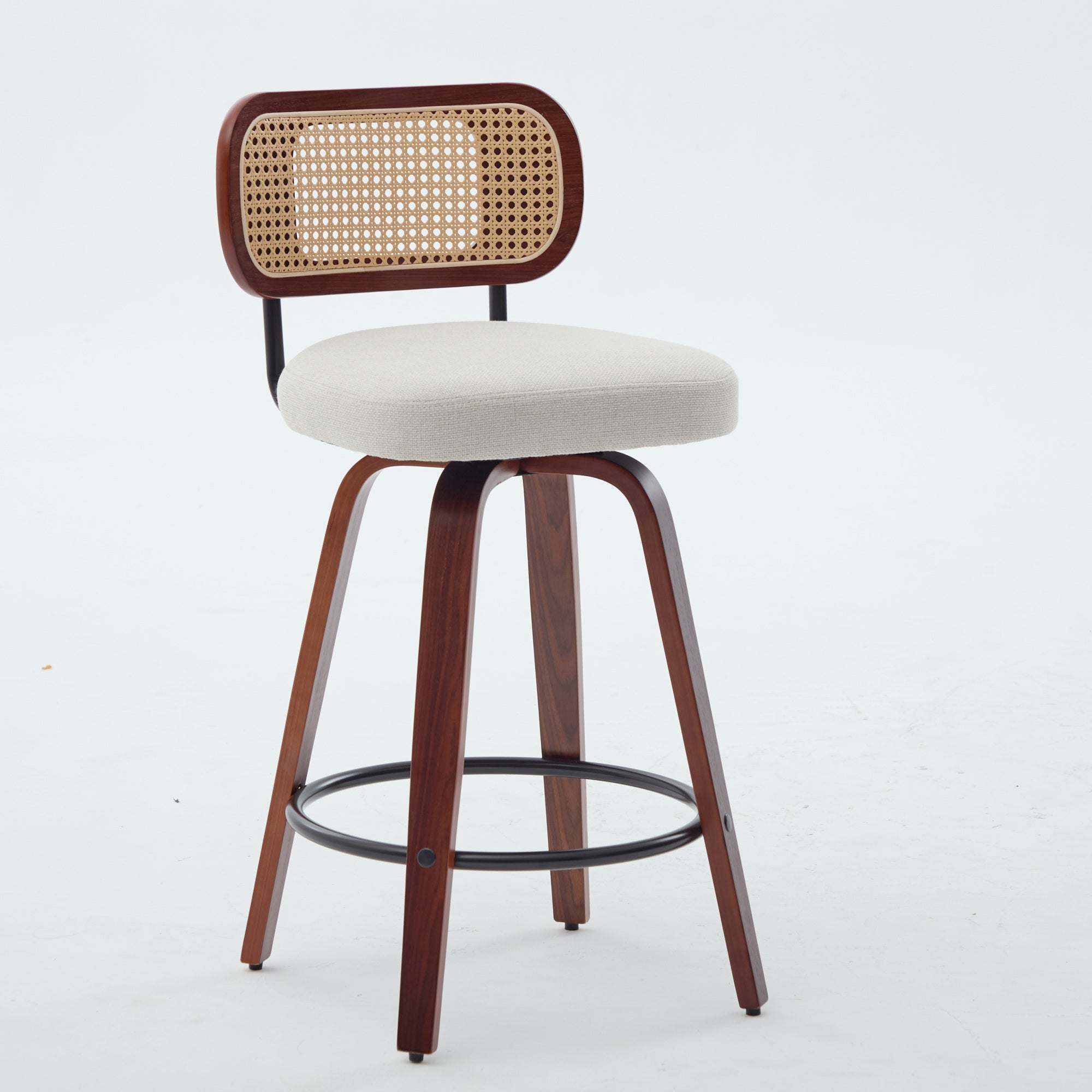 Medoc 26" Rattan Back Swivel Counter Height Linen Upholstered Bar Stool Set of 2