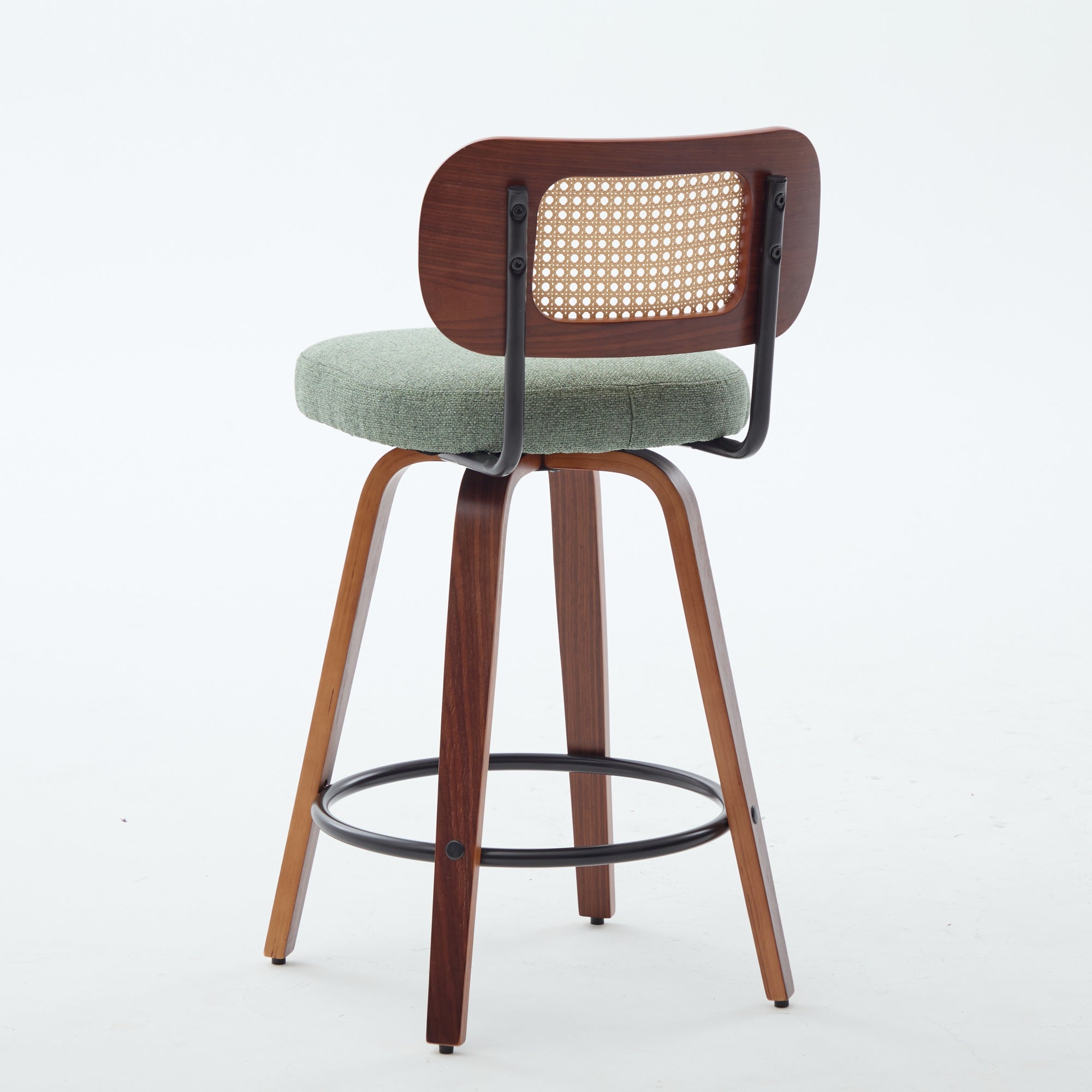 Medoc 26" Rattan Back Swivel Counter Height Linen Upholstered Bar Stool Set of 2