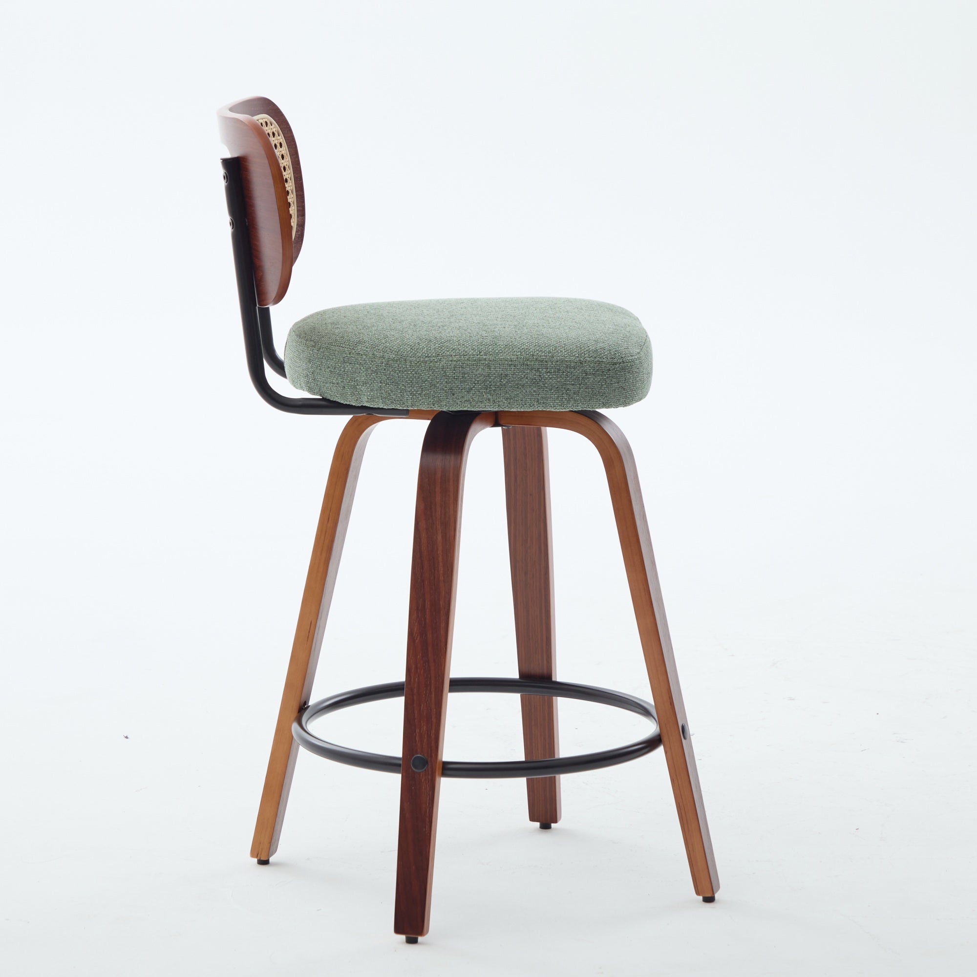 Medoc 26" Rattan Back Swivel Counter Height Linen Upholstered Bar Stool Set of 2