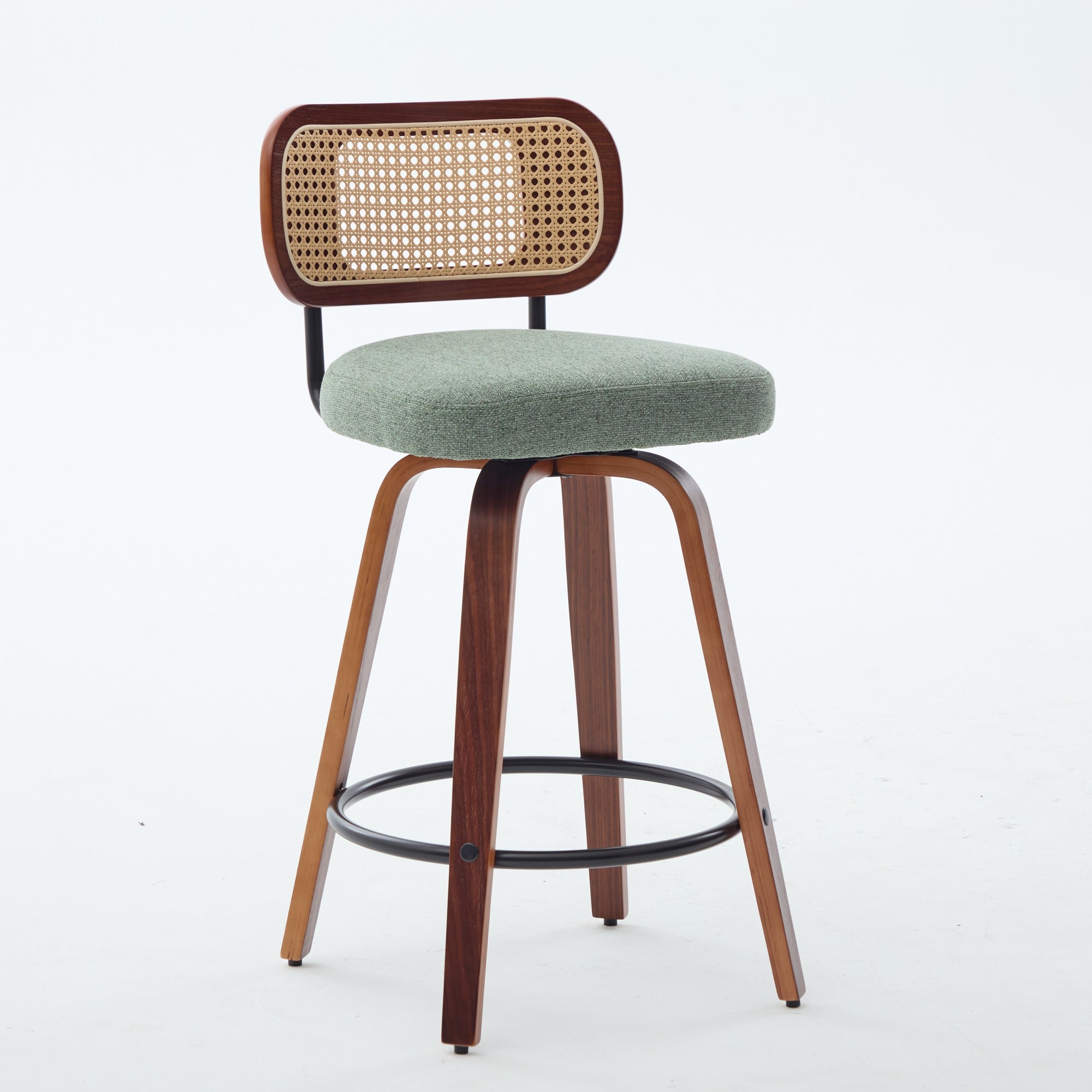 Medoc 26" Rattan Back Swivel Counter Height Linen Upholstered Bar Stool Set of 2