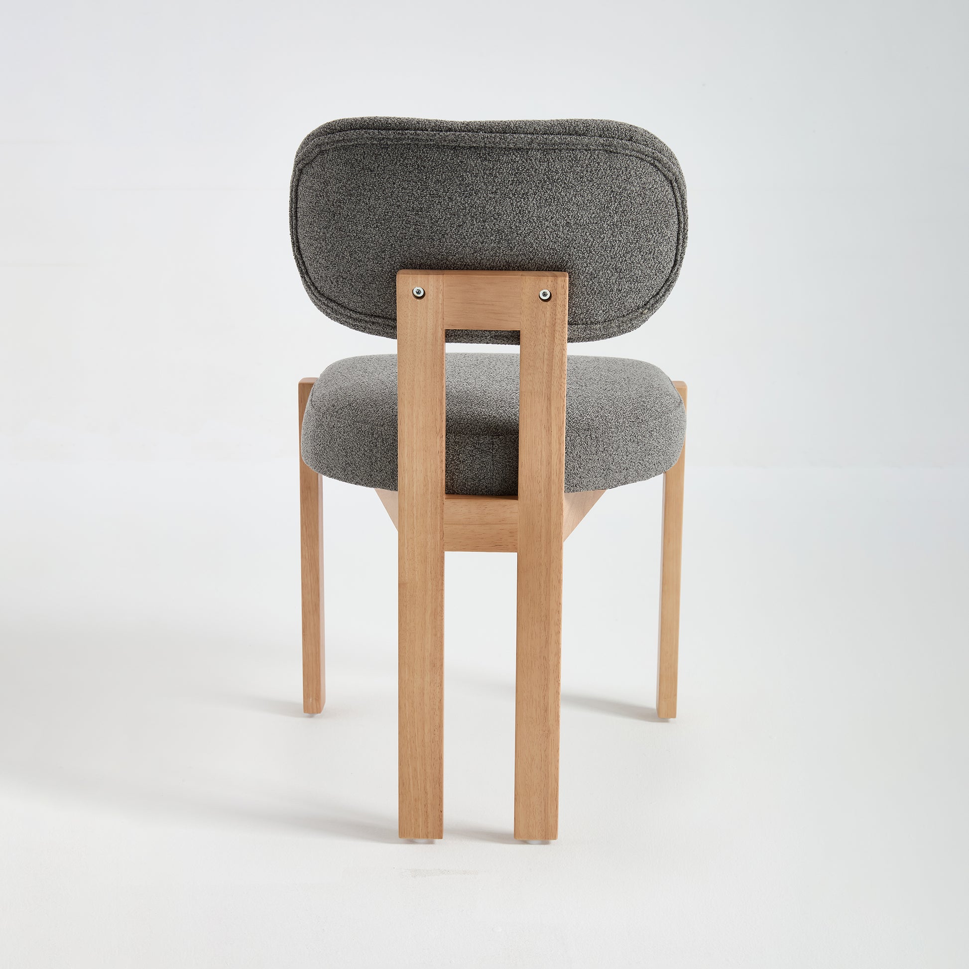 Michigan gray dining chair rear view with open wood back frame on white background