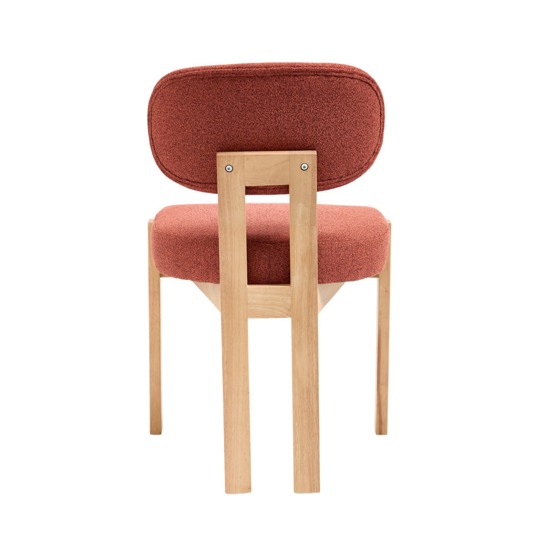Michigan orange dining chair rear view showing the open wood back frame on white background