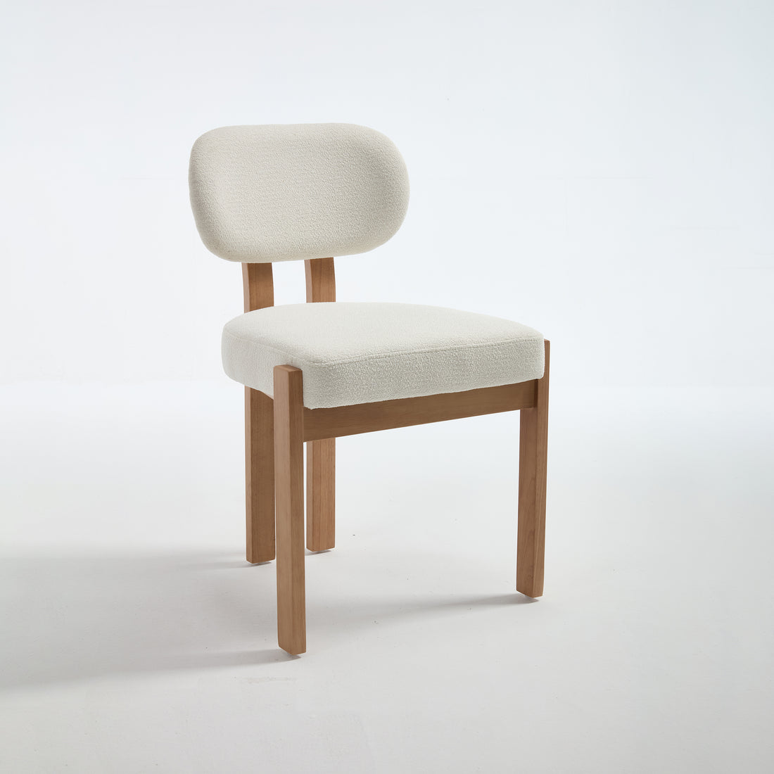 Michigan white dining chair front angled view with solid rubberwood legs on white background