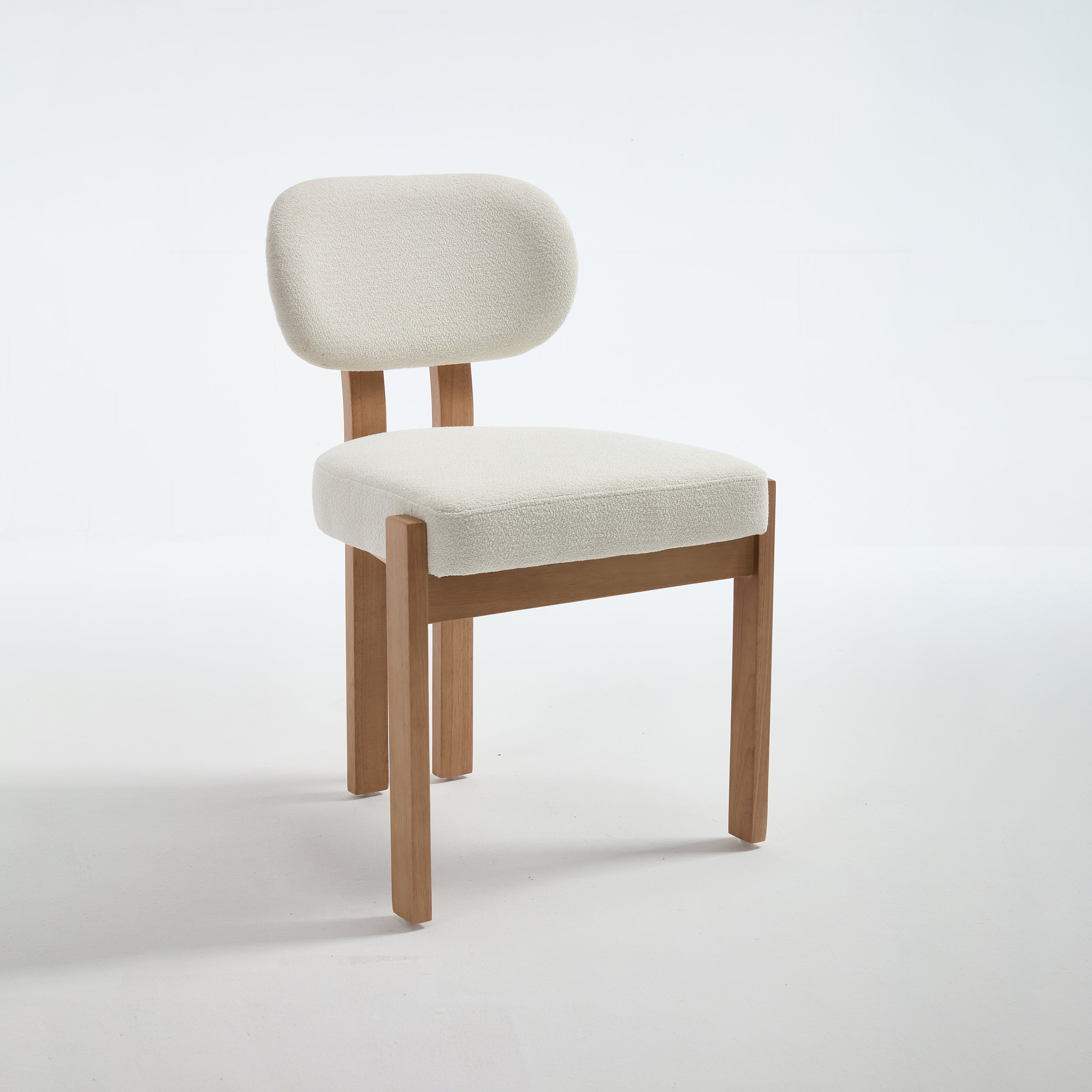 Michigan white dining chair front angled view with solid rubberwood legs on white background