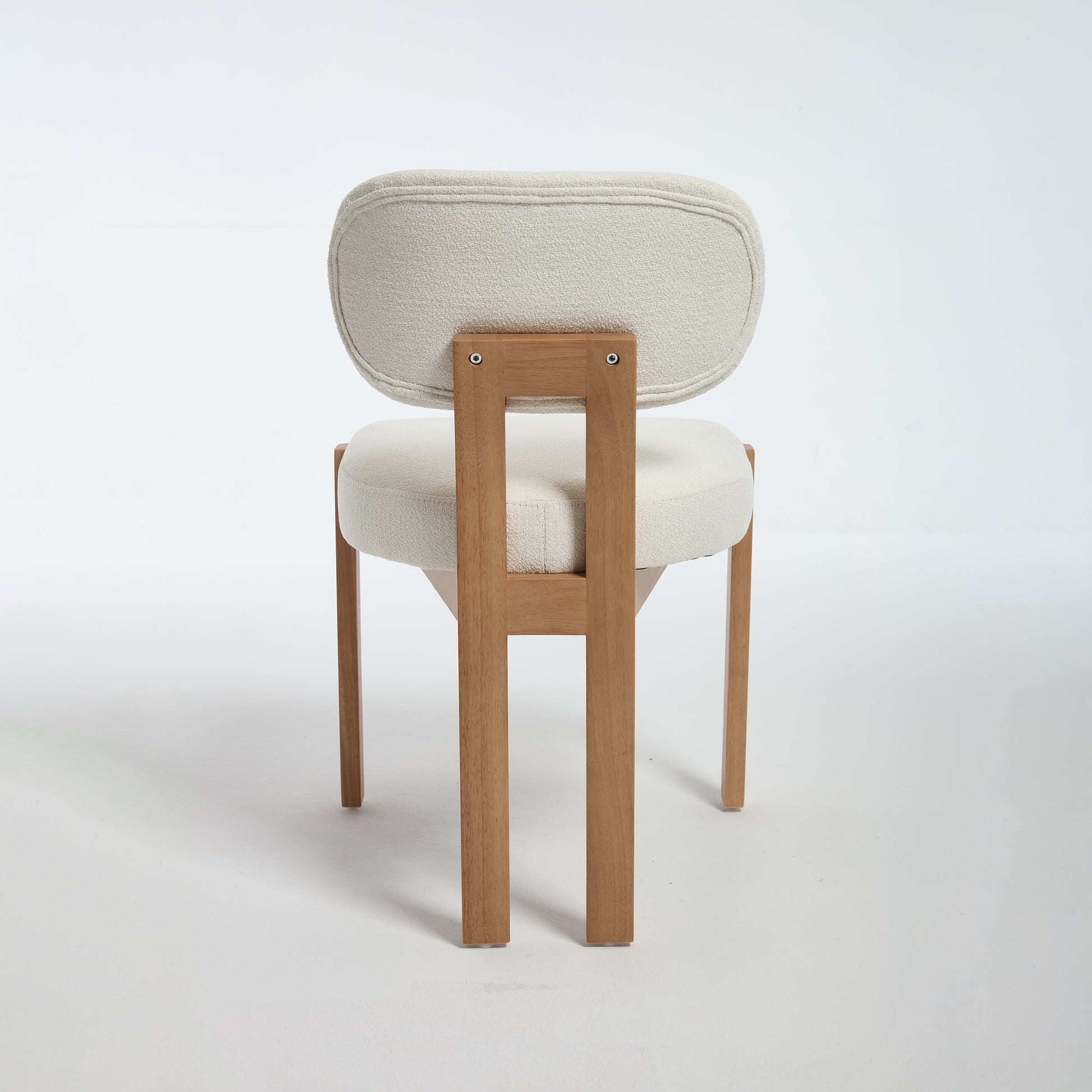 Michigan white dining chair rear view showing the open wood back frame on white background
