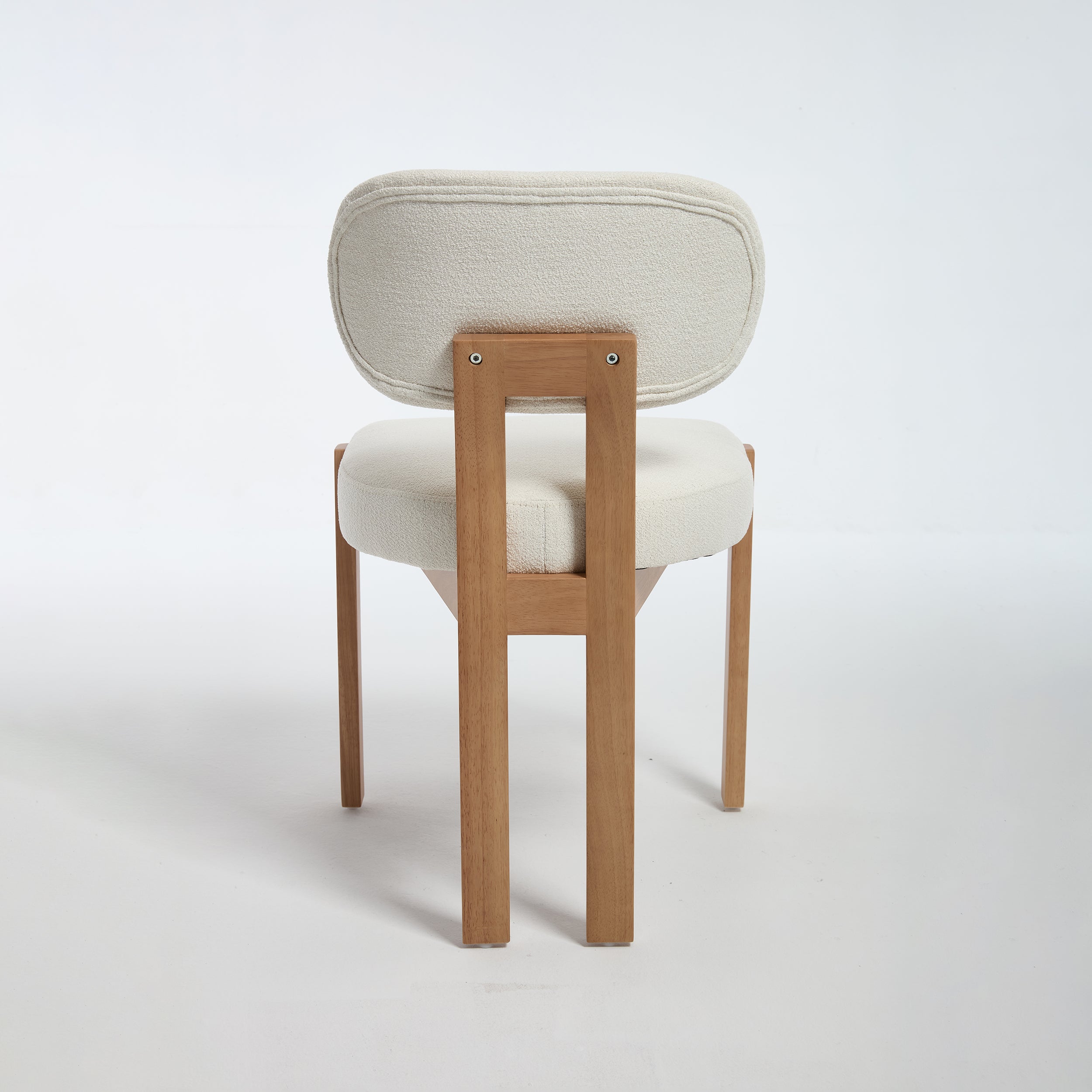 Michigan white dining chair rear view showing the open wood back frame on white background