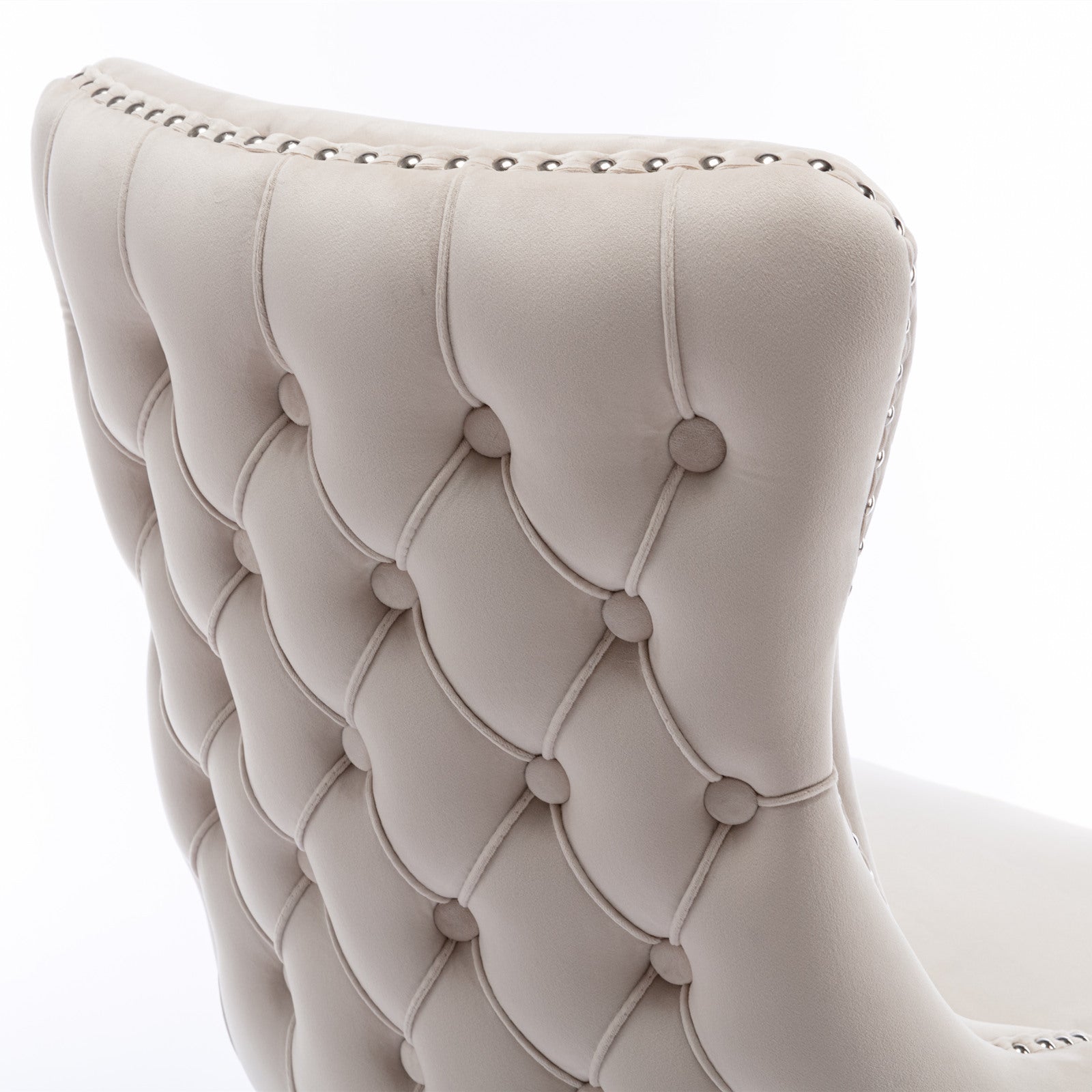Missouri beige dining chair close-up of the button tufted upholstered backrest