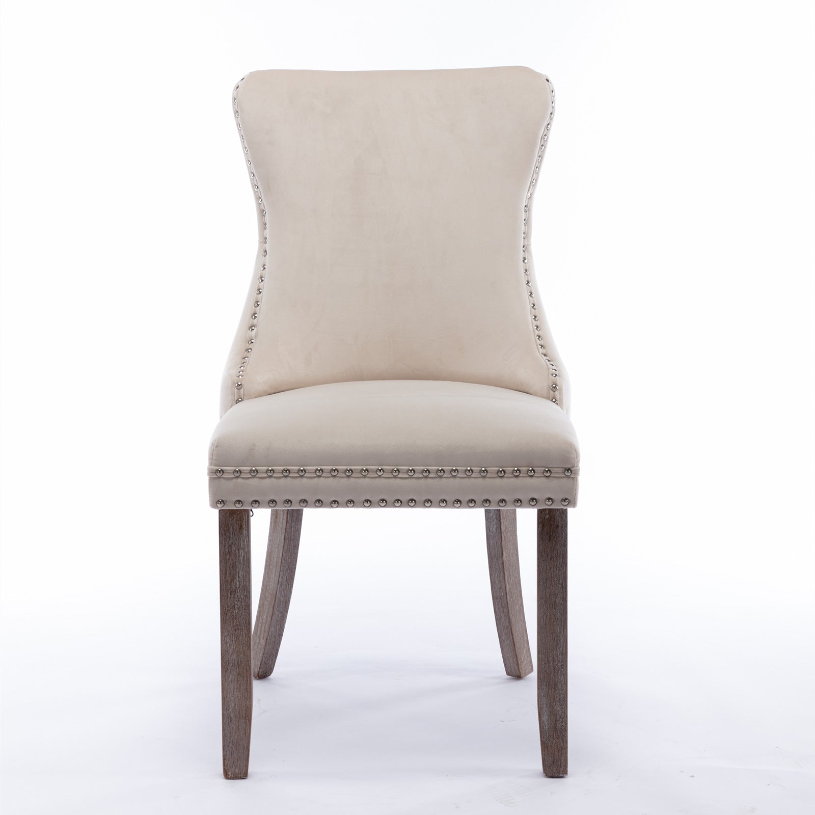 Missouri beige upholstered dining chair straight front view on white background
