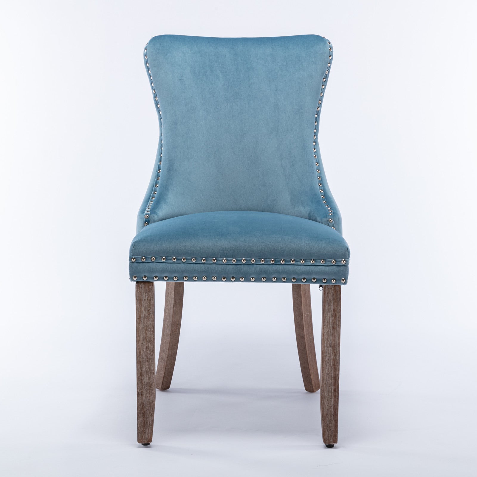 Missouri blue upholstered dining chair straight front view on white background