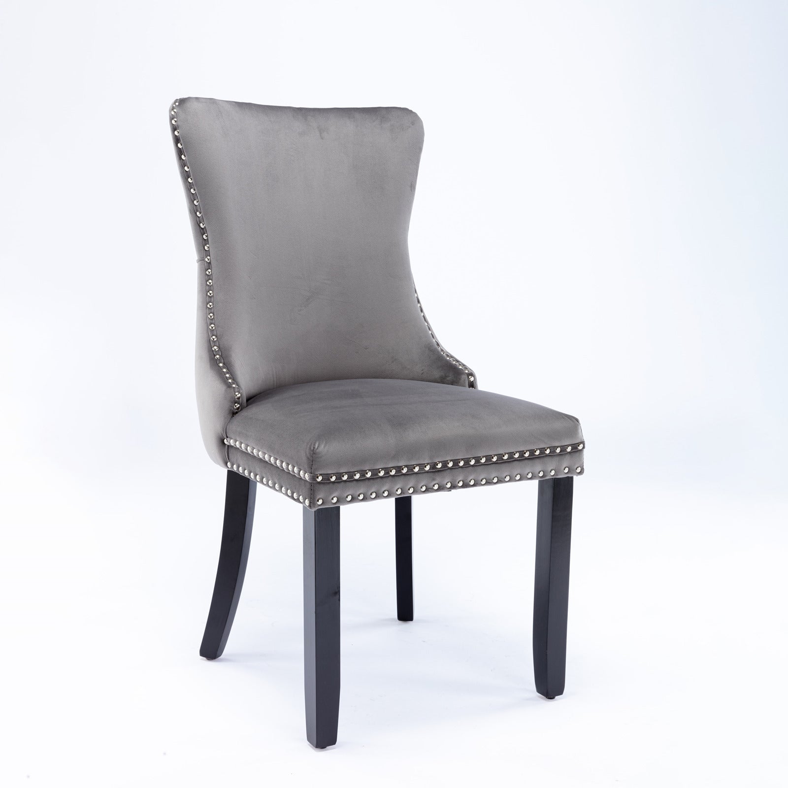 Missouri gray upholstered dining chair front angled view on white background