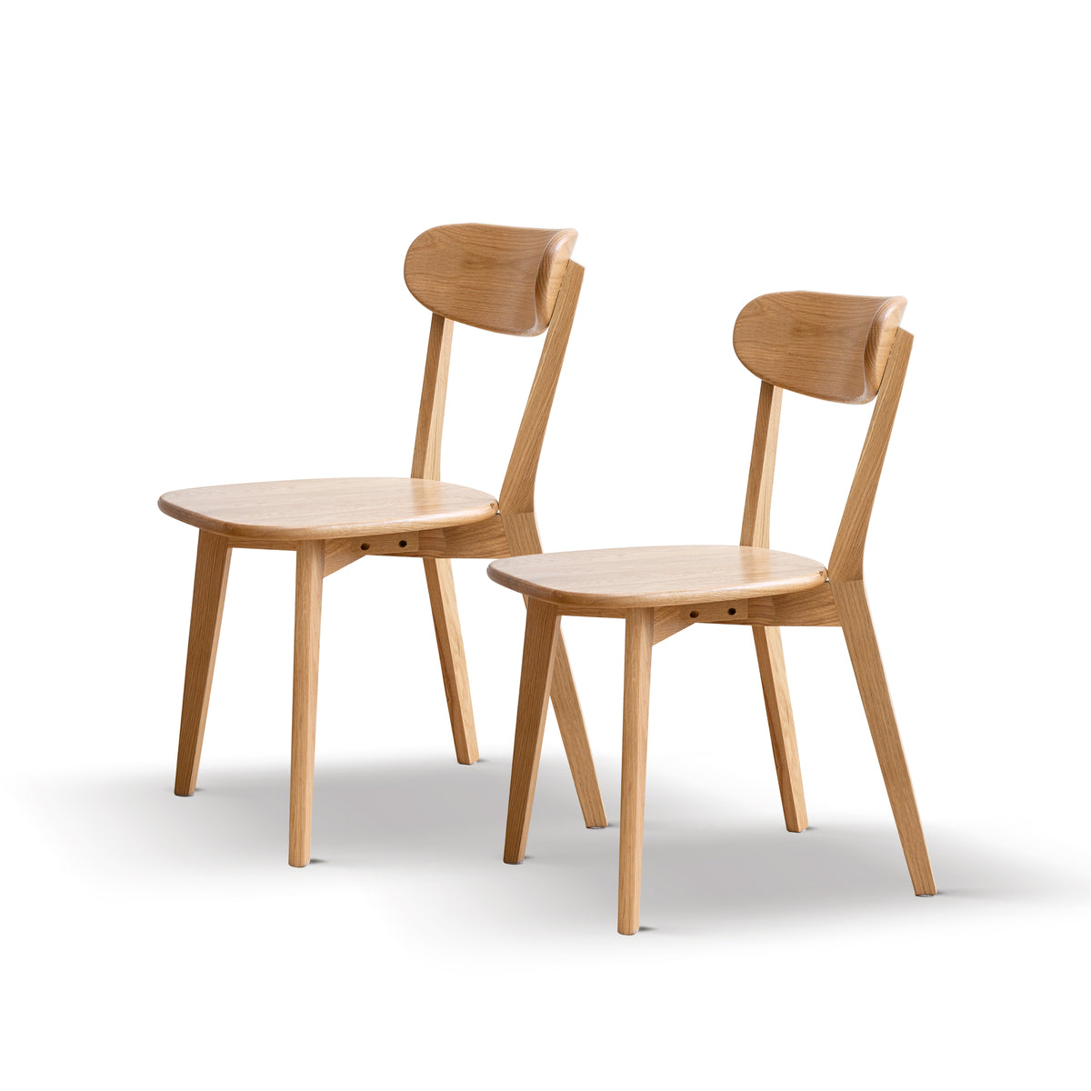 Mogan oak solid wood dining chairs set of two front view on white background