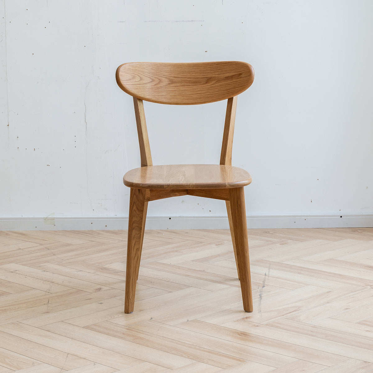 Mogan oak solid wood dining chair straight front view on white background