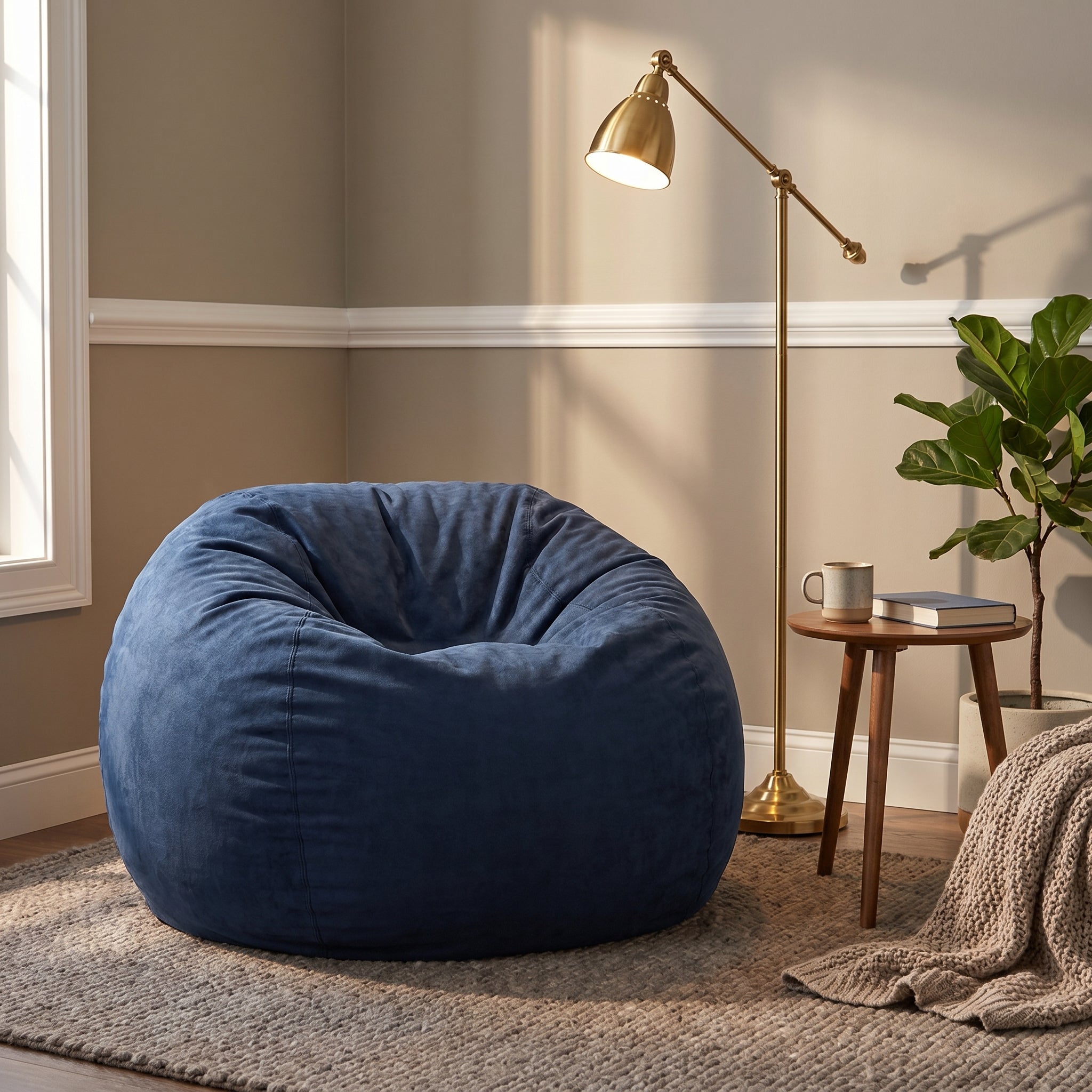 Mojave blue bean bag chair showing comfortable seating in a modern living room