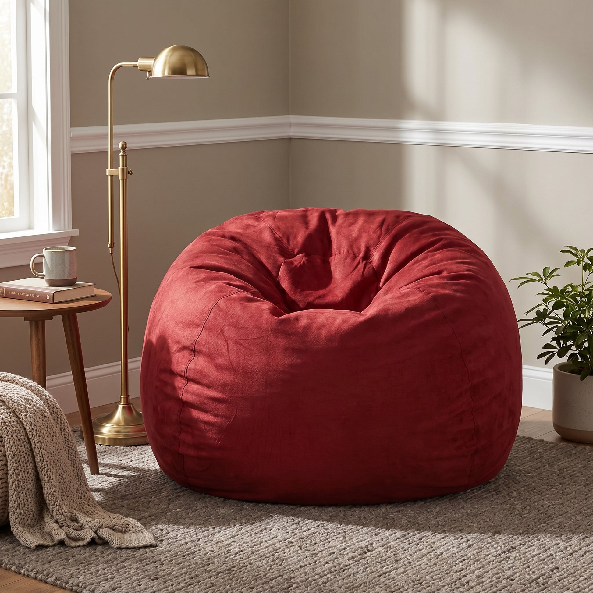 Mojave red bean bag chair showing casual seating in a modern living room
