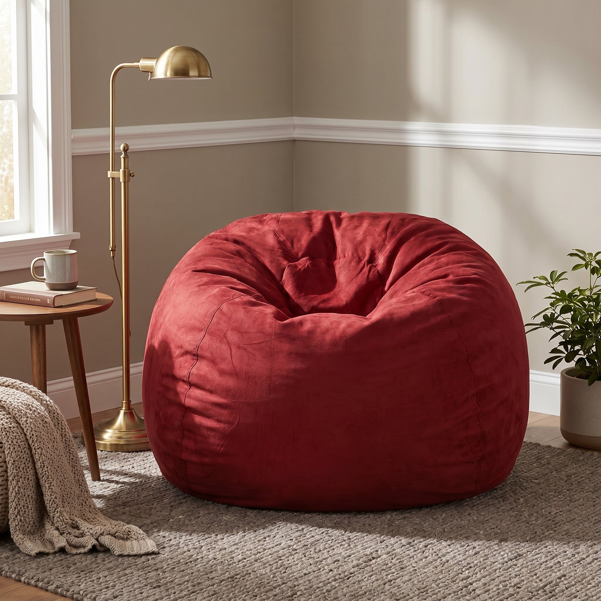 Mojave red bean bag chair showing casual seating in a modern living room