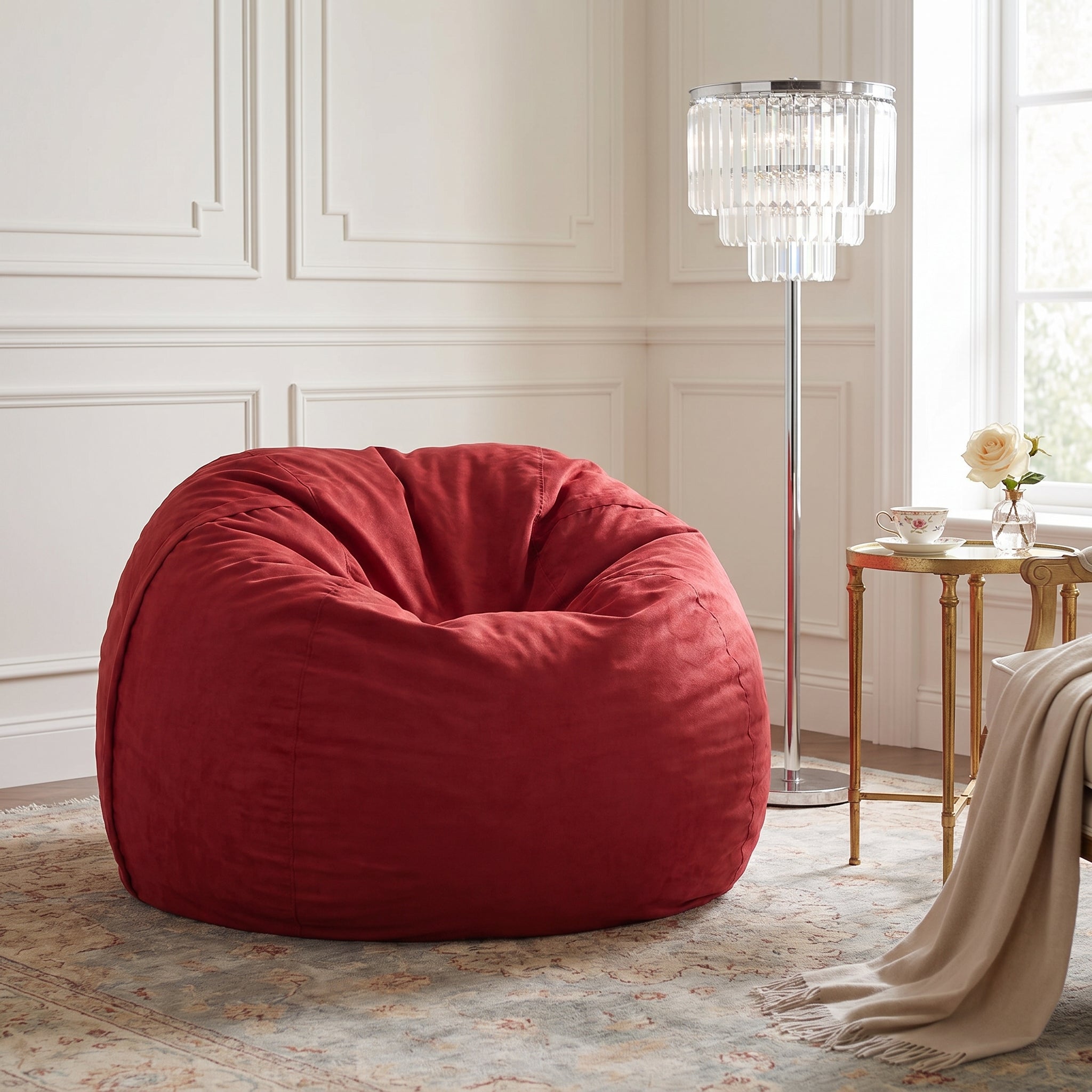Mojave red bean bag chair showing oversized seating in a bright interior