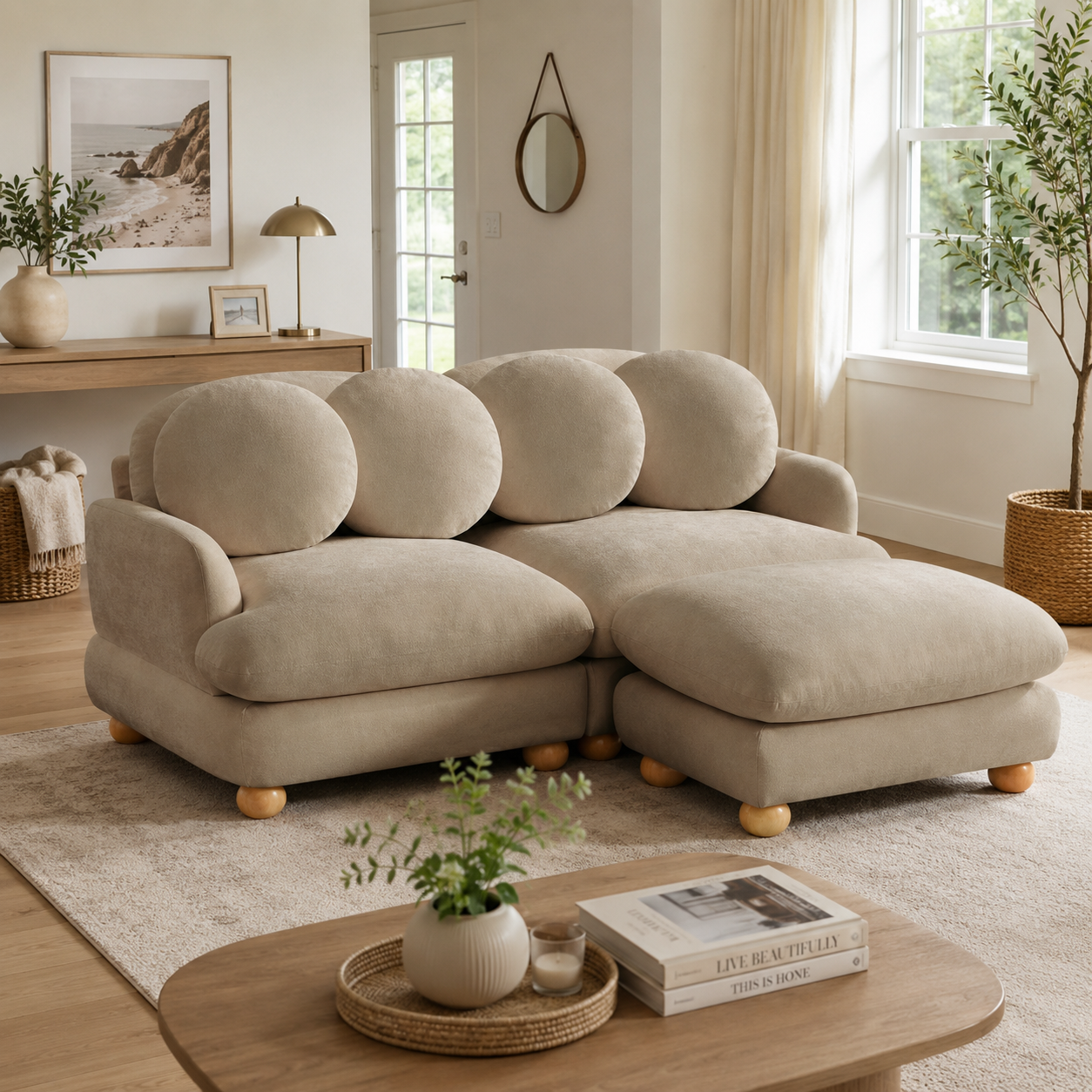 Montclair 68" 3-Seater Modular L-Shaped Sectional Sofa with Ottoman