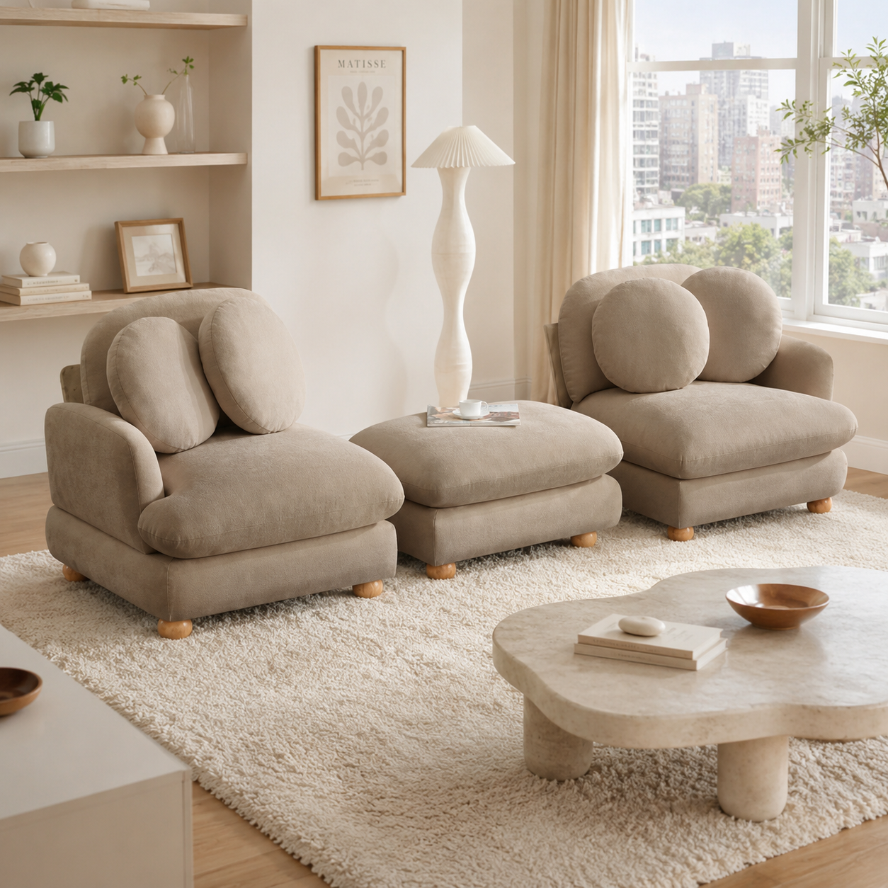 Montclair 68" 3-Seater Modular L-Shaped Sectional Sofa with Ottoman