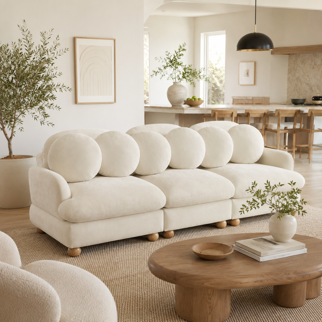 Montclair 95" 3-Seater Modular Chenille Sofa with 6 Round Pillows