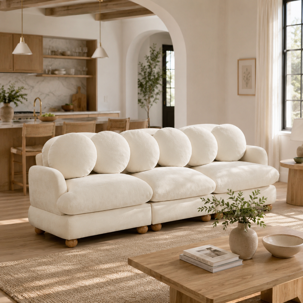 Montclair 95" 3-Seater Modular Chenille Sofa with 6 Round Pillows