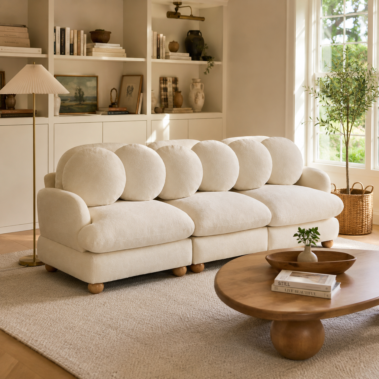 Montclair 95" 3-Seater Modular Chenille Sofa with 6 Round Pillows