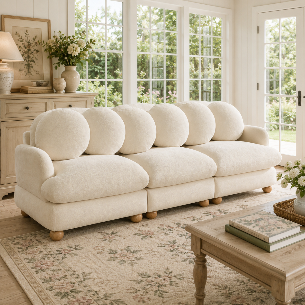 Montclair 95" 3-Seater Modular Chenille Sofa with 6 Round Pillows