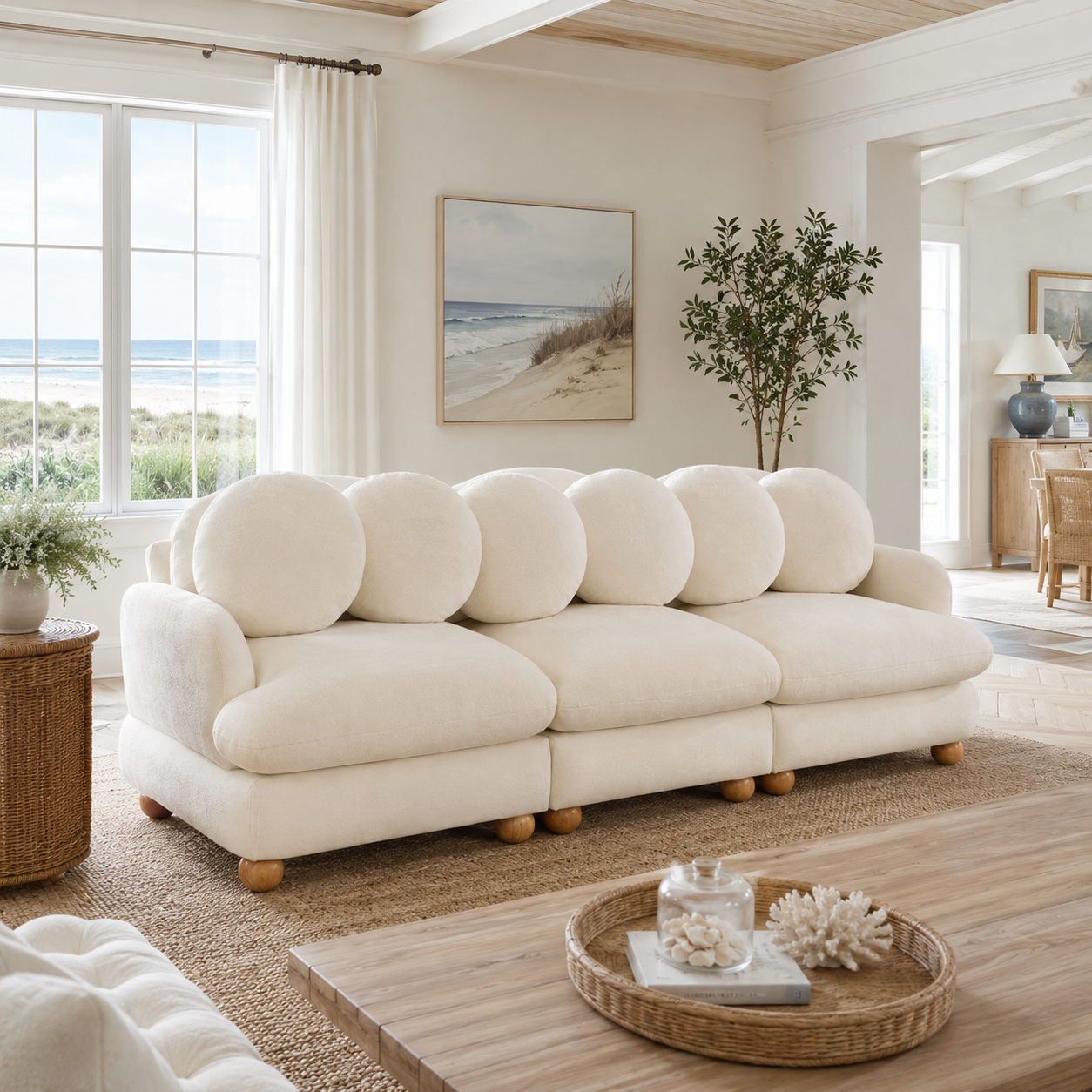 Montclair 95" 3-Seater Modular Chenille Sofa with 7 Round Pillows