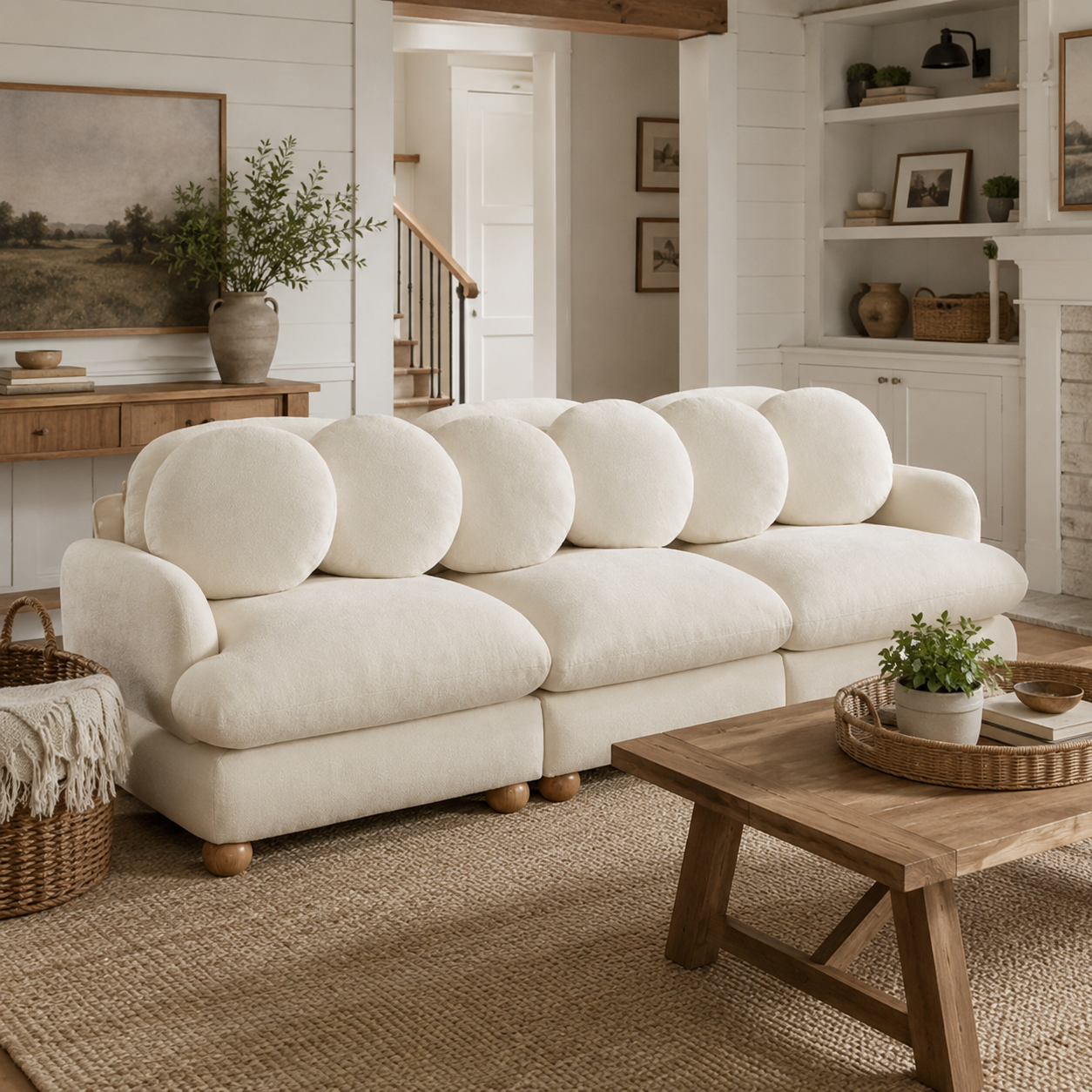 Montclair 95" 3-Seater Modular Chenille Sofa with 7 Round Pillows