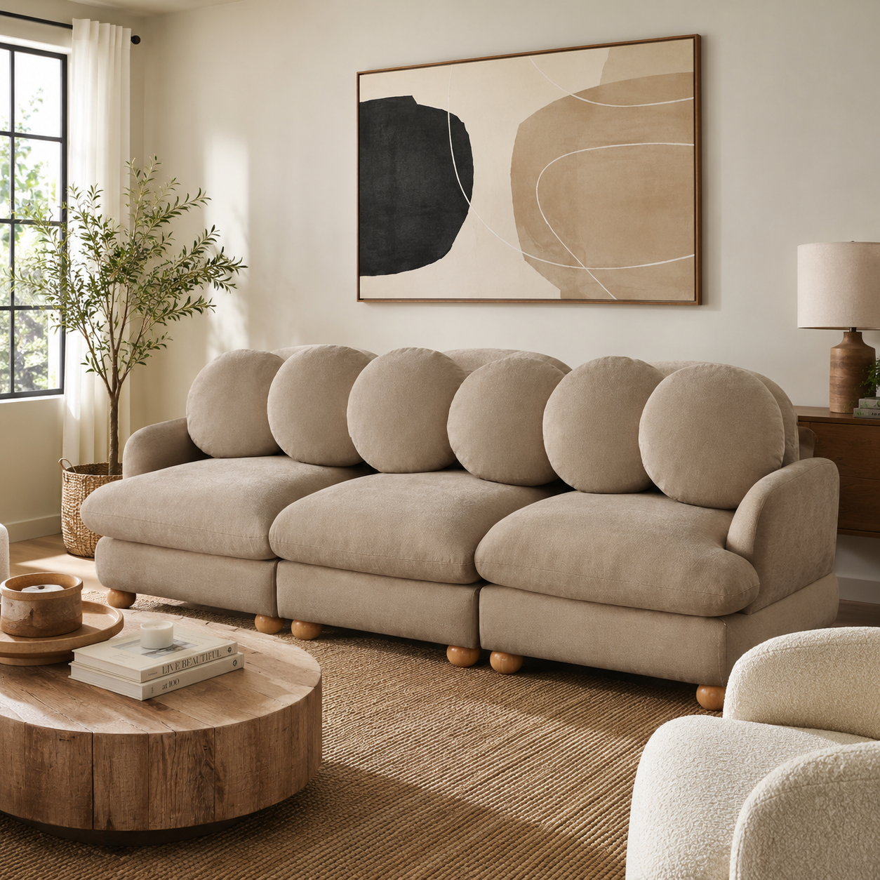 Montclair 95" 3-Seater Modular Chenille Sofa with 6 Round Pillows