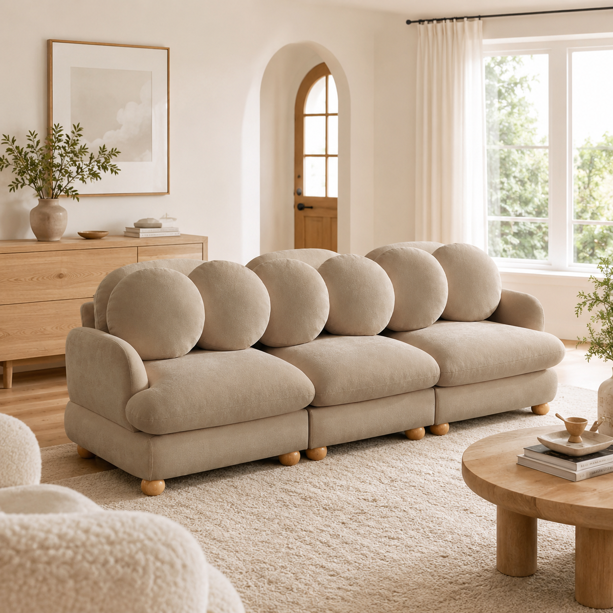 Montclair 95" 3-Seater Modular Chenille Sofa with 6 Round Pillows